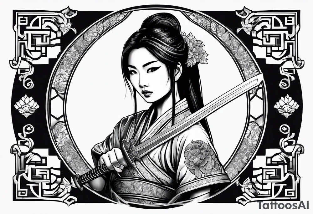 Asian woman with sword tattoo idea