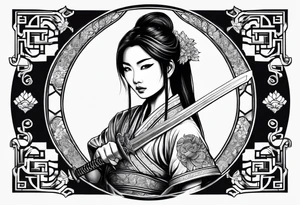 Asian woman with sword tattoo idea