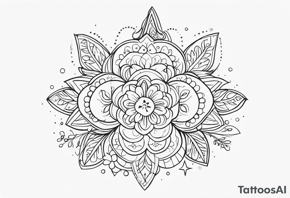 mexican fine line floral with stars, swirls, dots tattoo idea