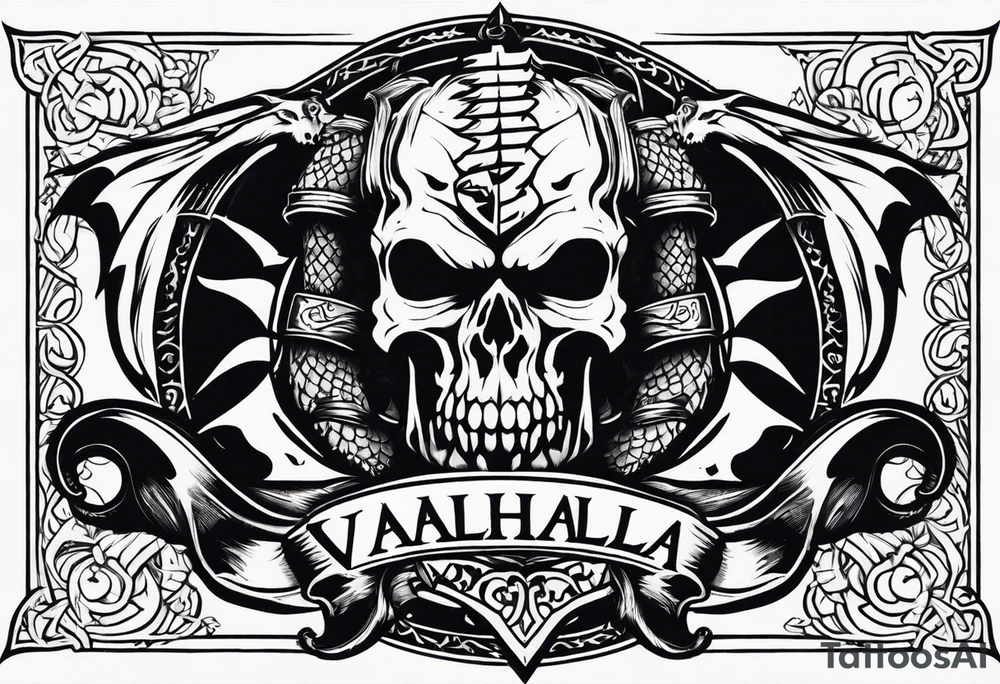 Valhalla death 
prayer sword dragon head axe tattoo idea