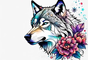 Constellation, animal wolf snow , géométric , flower tattoo idea