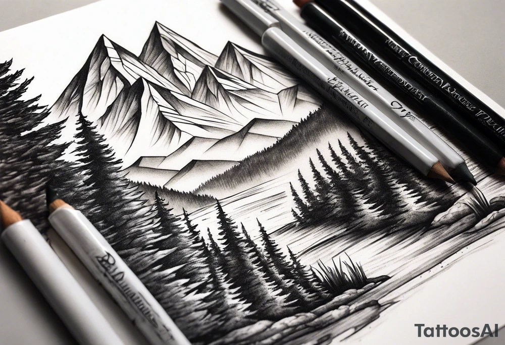 triangle shape trees mountain tattoo idea