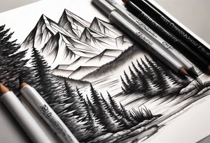triangle shape trees mountain tattoo idea