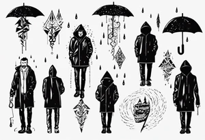 A man in a rain coat holding an umbrella tattoo idea