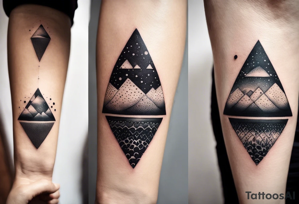 Triángulos fractales, con círculo concéntrico en varios niveles dentro del triangulo fragmentado y que sea espejo el lado izquierdo que el derecho tattoo idea