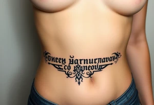 Inscription in Russian in Chthonic style
"Всё хуйня давай по новой" tattoo idea