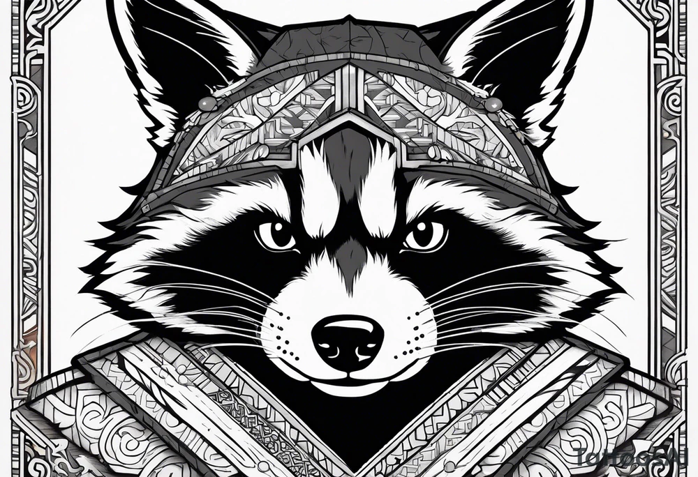 Rocket raccoon sitting with a small black  house cat tattoo idea