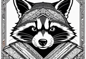 Rocket raccoon sitting with a small black  house cat tattoo idea