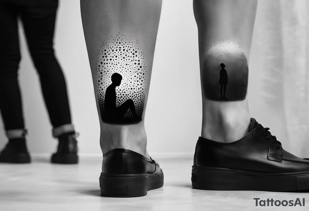 2 black shadows of people standing over 2 dead siloets tattoo idea
