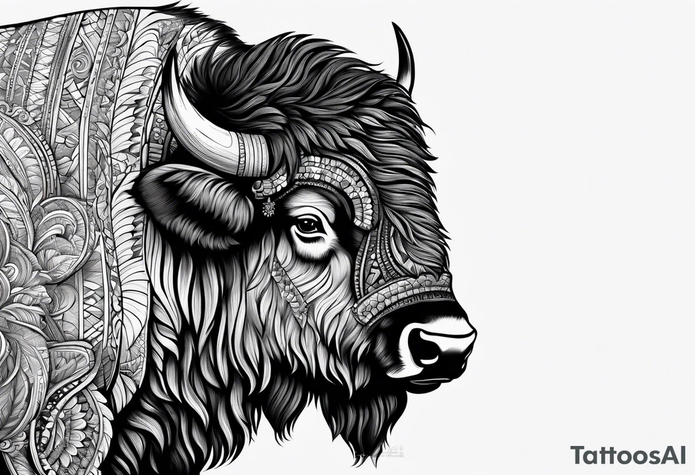 fine line bison doodle - white background, clean background, no skin tattoo idea