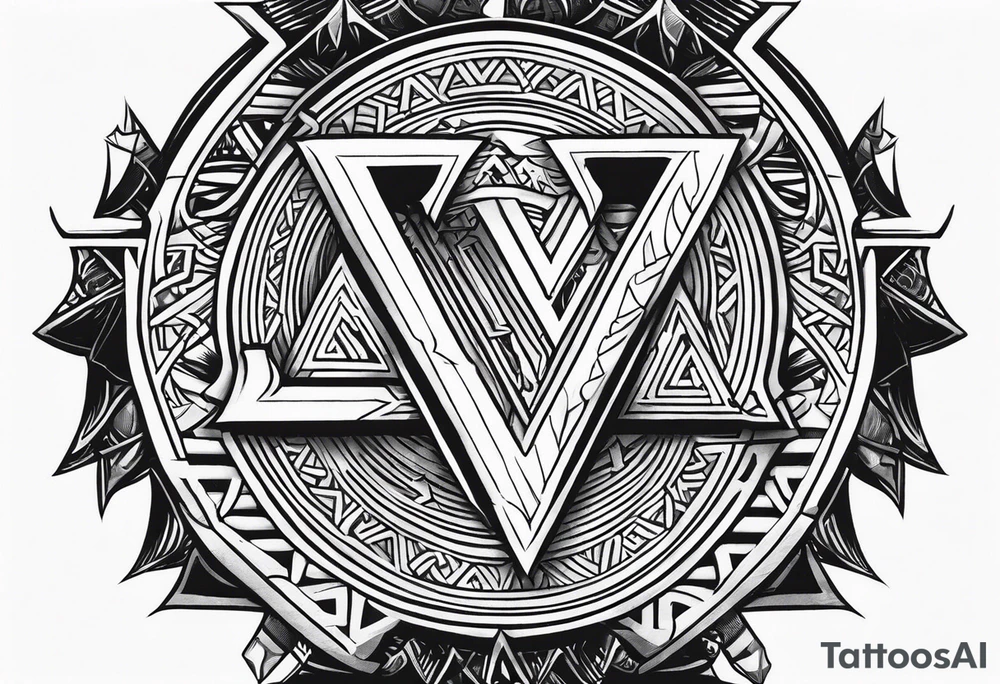 Valhalla sword shield axe Valknut stairs tattoo idea