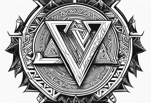 Valhalla sword shield axe Valknut stairs tattoo idea