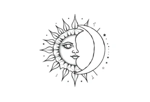 celestial sun and moon embrace with constellation patterns tattoo idea