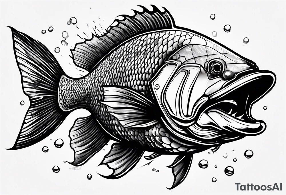 "A large aggressive looking fish riding in war machine, with bold lines tattoo idea "A large aggressive looking fish riding in war machine, with bold lines tattoo idea
