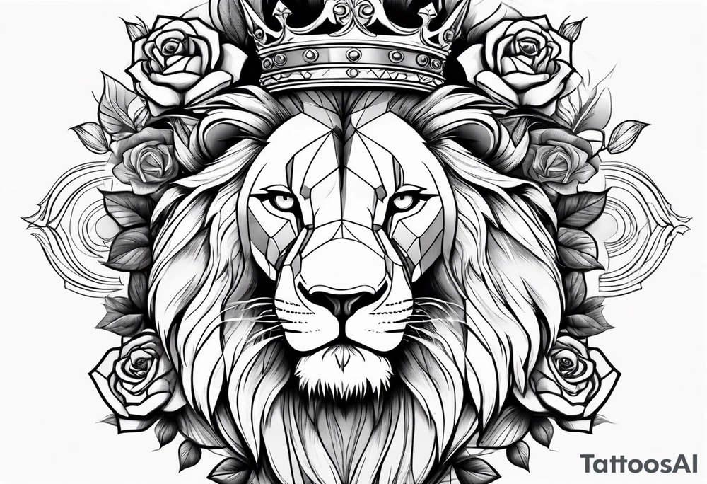 Lion with crown roaring with roses tattoo idea