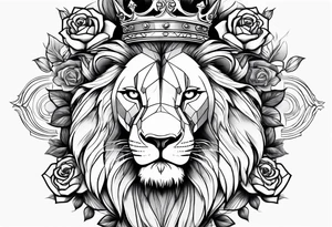 Lion with crown roaring with roses tattoo idea