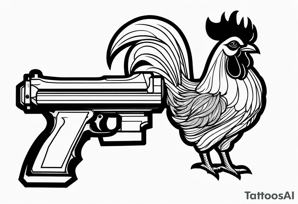 rooster cartoon holding big gun tattoo idea