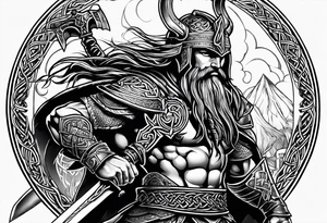 Side prfile full body of Celtic warrior walking into battle tattoo idea