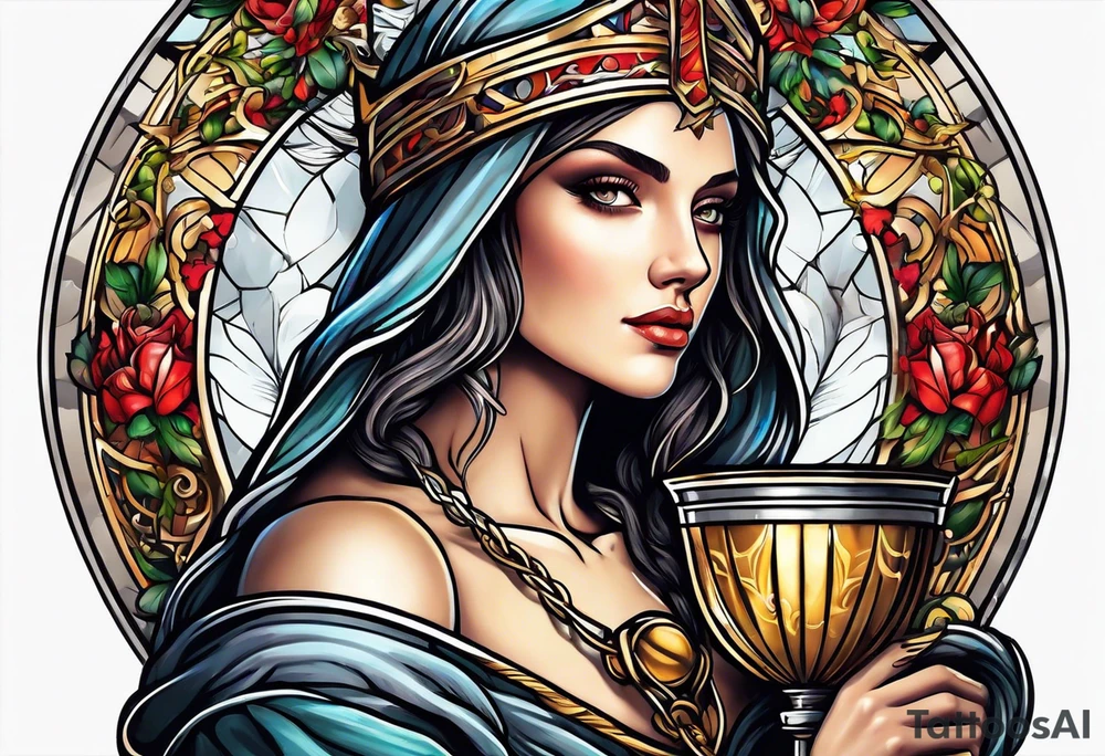 Female saint holding a chalice tattoo idea