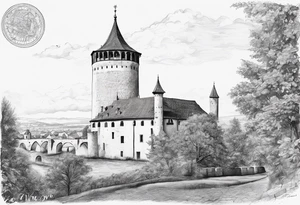 picture of Varaždin tower
with the names vesna and ivo under it tattoo idea