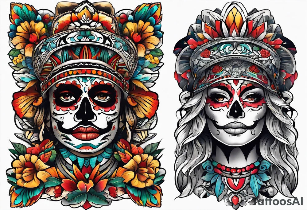 Arm sleeve inspired by Mexican American imagery tattoo idea