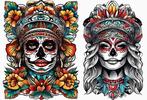 Arm sleeve inspired by Mexican American imagery tattoo idea