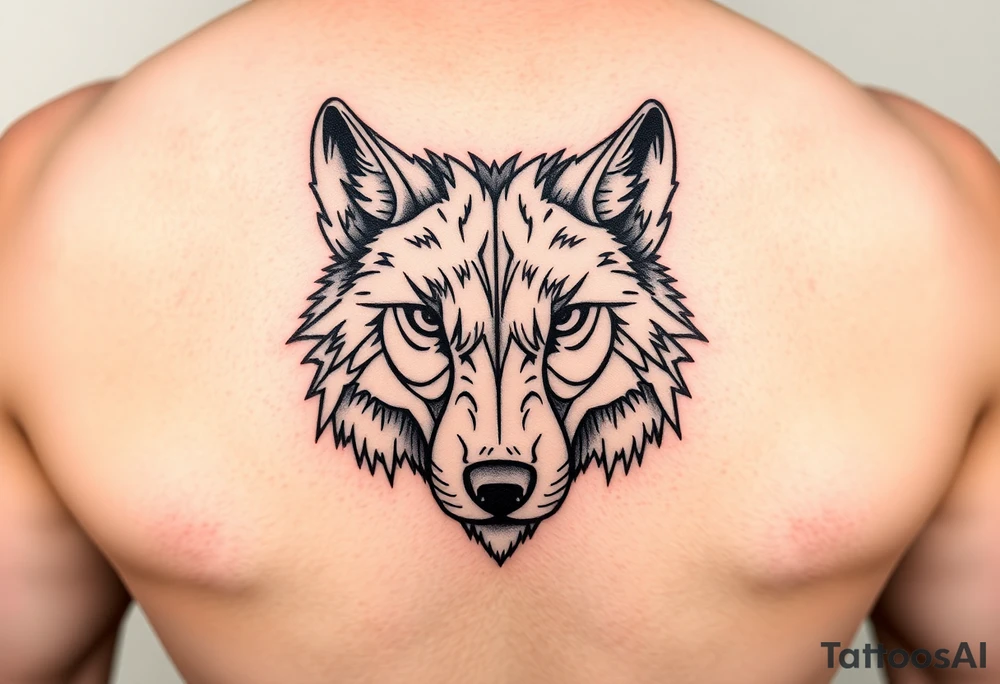 Wolf face to fit on quad above knee tattoo idea