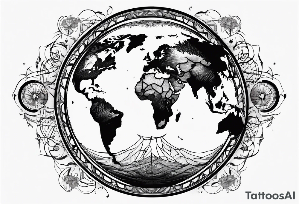 Planet with world map symbolising peace and freedom tattoo idea