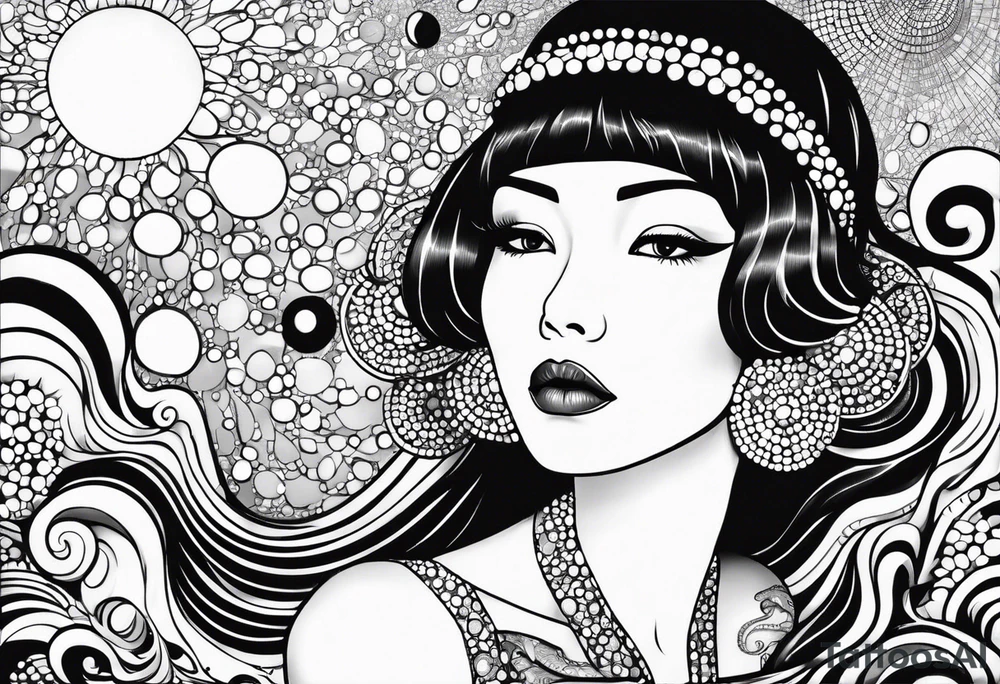 woman in pool reaching to stars tattoo idea