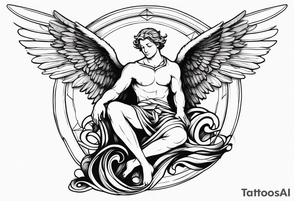 male angel with wings and a halo sitting peacefully casting tattoo idea