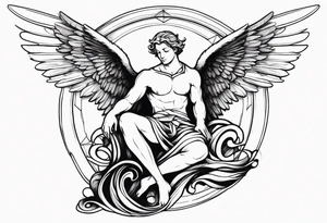 male angel with wings and a halo sitting peacefully casting tattoo idea