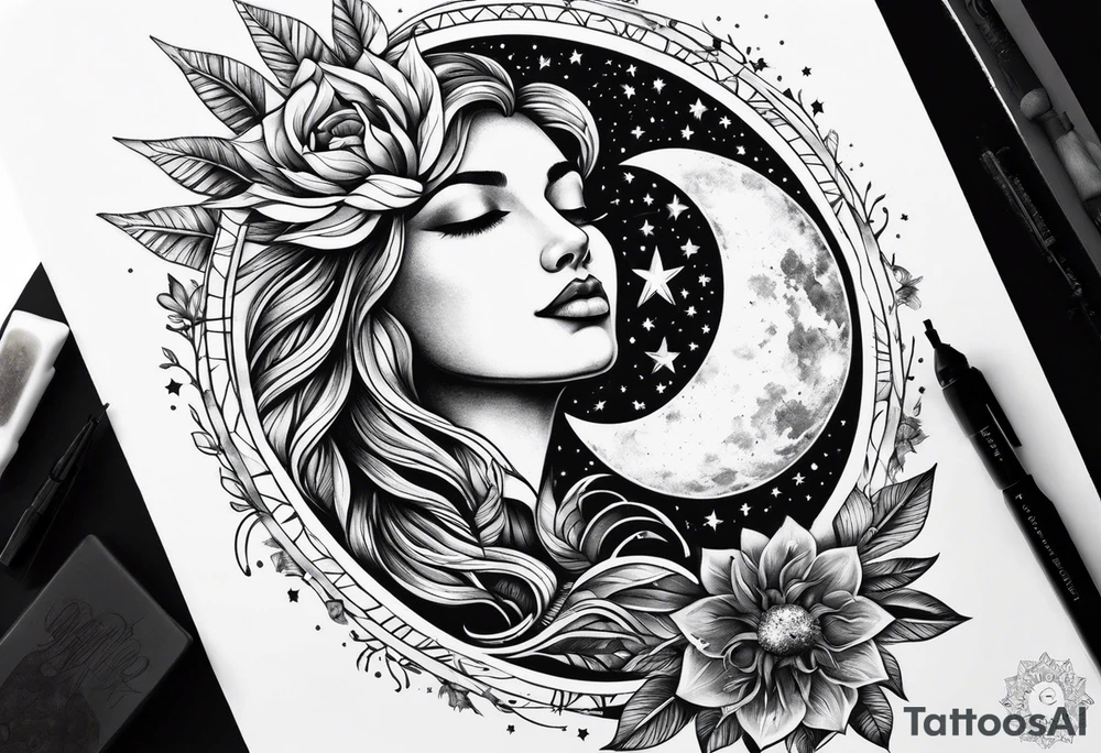 Mother earth celestial stars moon sun tattoo idea Mother earth celestial stars moon sun tattoo idea