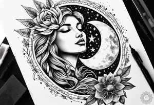 Mother earth celestial stars moon sun tattoo idea