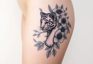Floral tattoo with baby tiger in the flowers 🌺 tattoo idea
