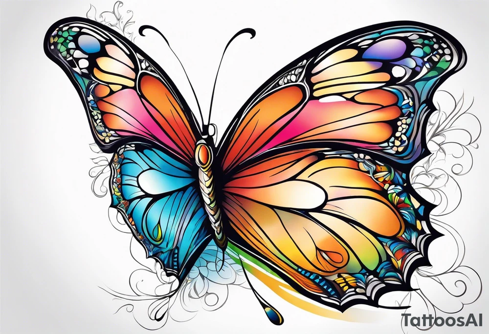 Beautiful butterfly. Flying.  very colorful and delicate. Profile tattoo idea