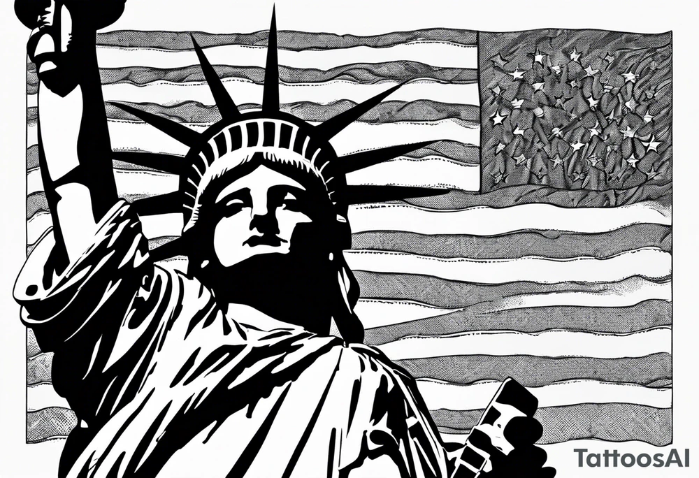 Patriotic, life, love, respect, dignity, feminine we the people , Statue of Liberty, American flag, sleeve tattoo idea