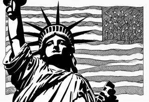 Patriotic, life, love, respect, dignity, feminine we the people , Statue of Liberty, American flag, sleeve tattoo idea