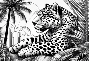 jaguar laying on palm tree tattoo idea