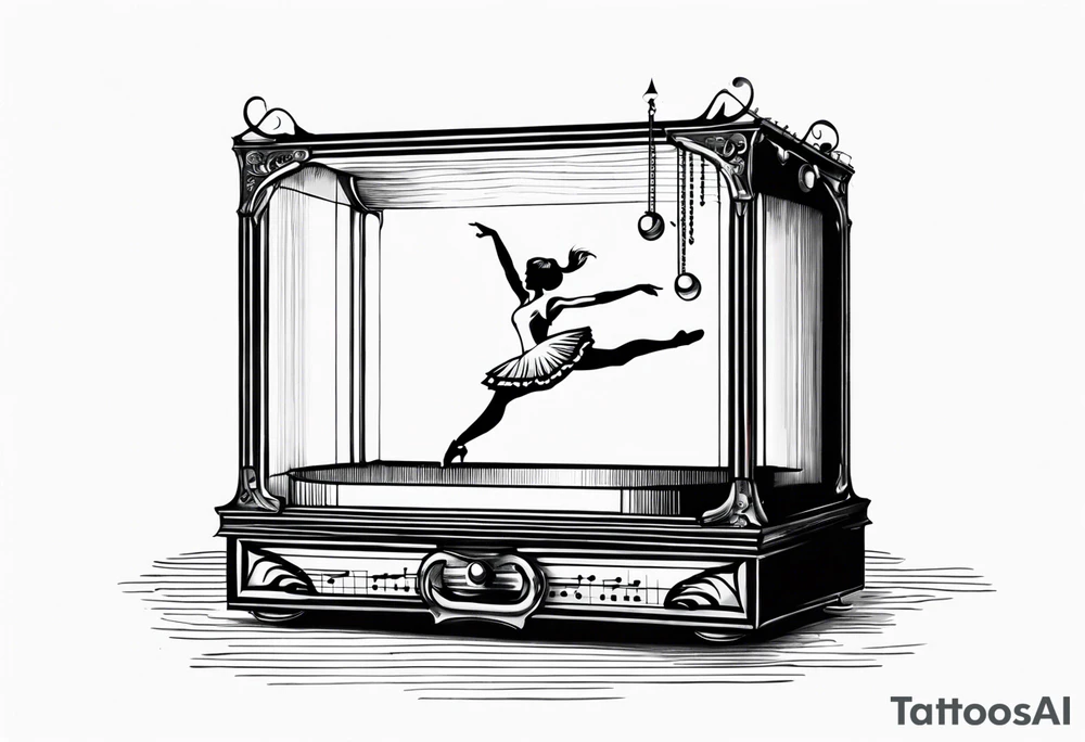 old music box with a floating ballerina tattoo idea