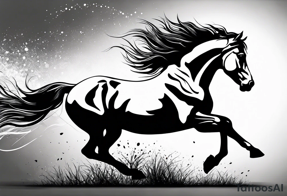 A horse galloping across wet ground tattoo idea