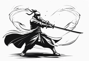 asian swordmaster and blind fold ready to attack tattoo idea