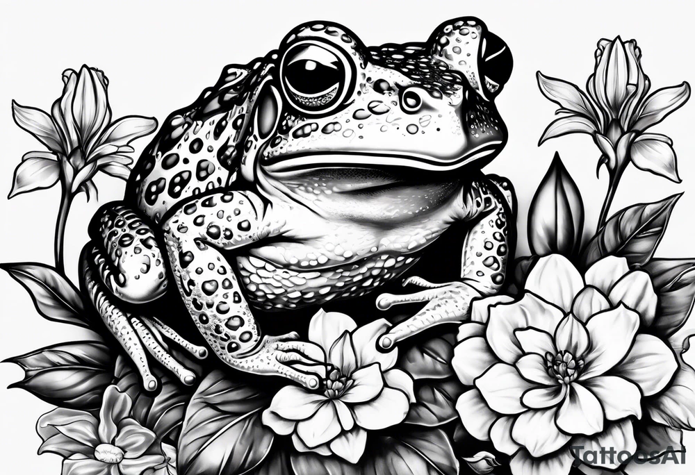Toad hdimg flowers to go on a date tattoo idea