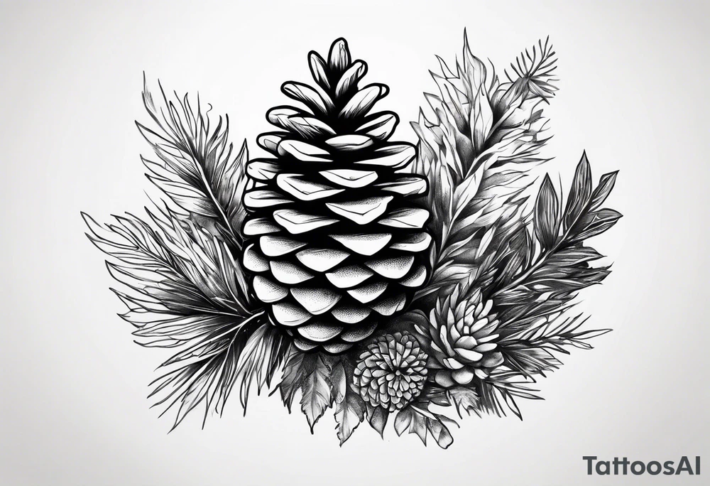Pine cone with forest growing on top of it tattoo idea