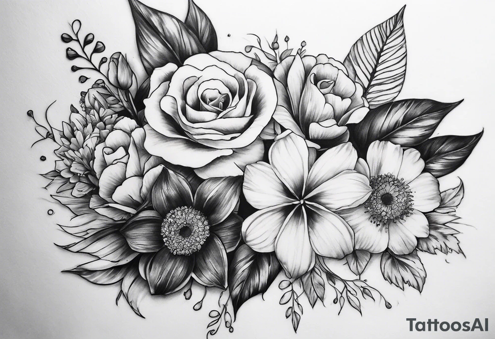 tattoo to represent that I have 3 children (girls). For inspiration I like flowers, the beach. Tattoo is for ribcage down side of body. I don't want images of women or girls in it tattoo idea