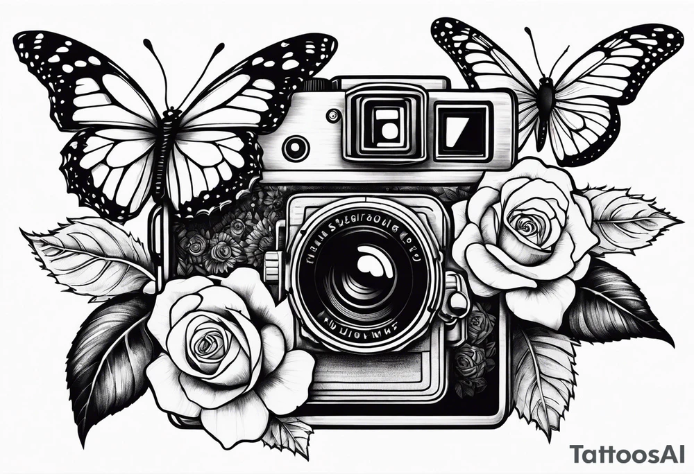 Flower : rose , sunflower, camera, butterfly tattoo idea