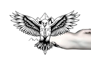 majestic eagle spreading wings against mountain peaks casino theme with 3d raindrop tattoo idea