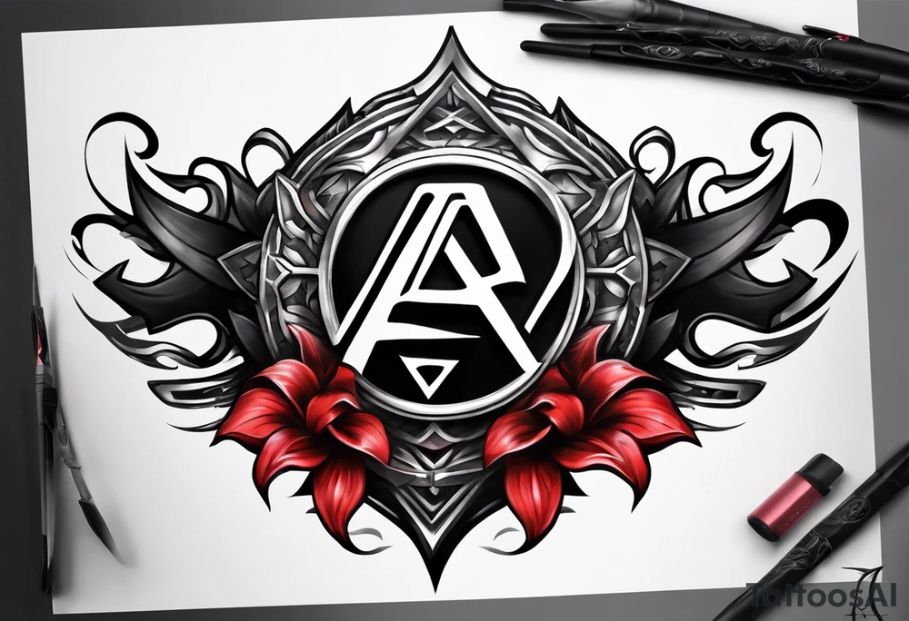 the letters A R in the middle of a ninja headband tattoo idea