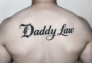 Lettering in calligraphy/cursive that says:
Property of
Daddy Law

(I want the "D" for Daddy and "L" in Law to be thick and dark) tattoo idea