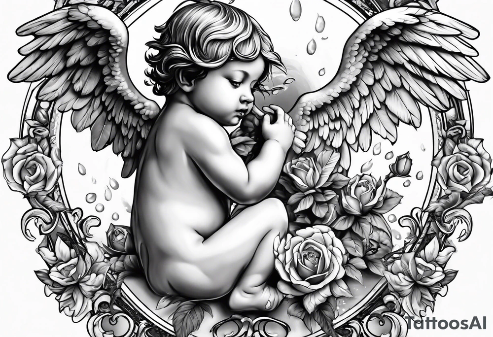 Crying cherub angel with tattoos tattoo idea