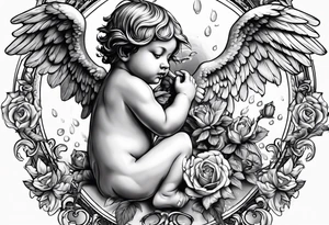 Crying cherub angel with tattoos tattoo idea